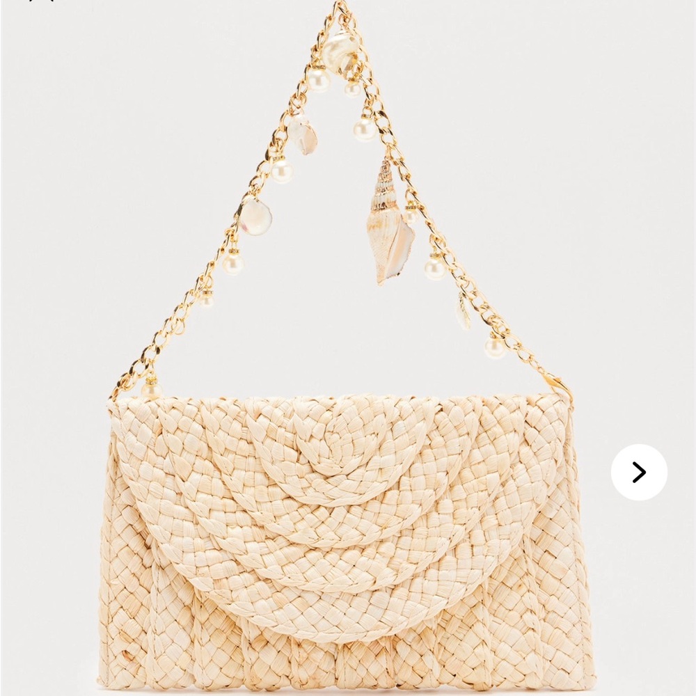 Chic Woven Tan Clutch with Gold Chain